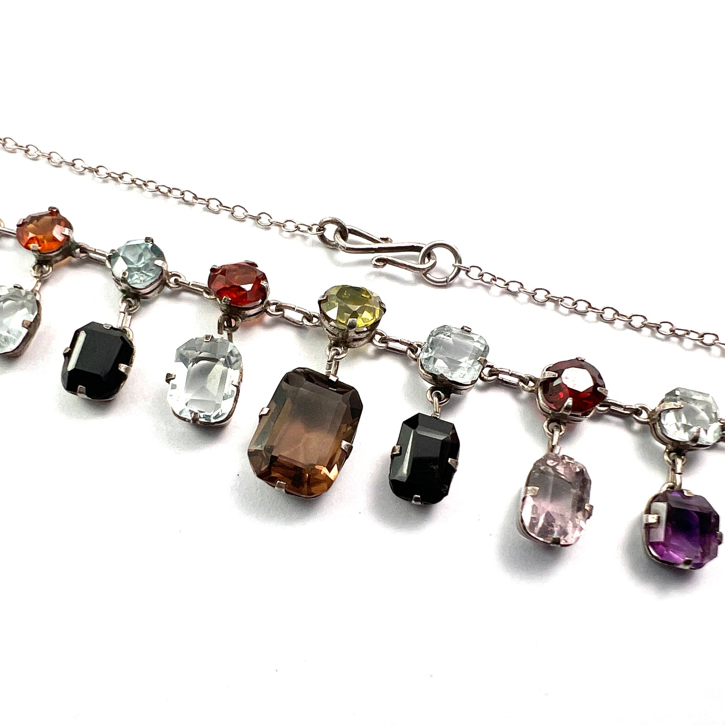 Edwardian Silver Tutti Frutti Harlequin Gemstone Necklace