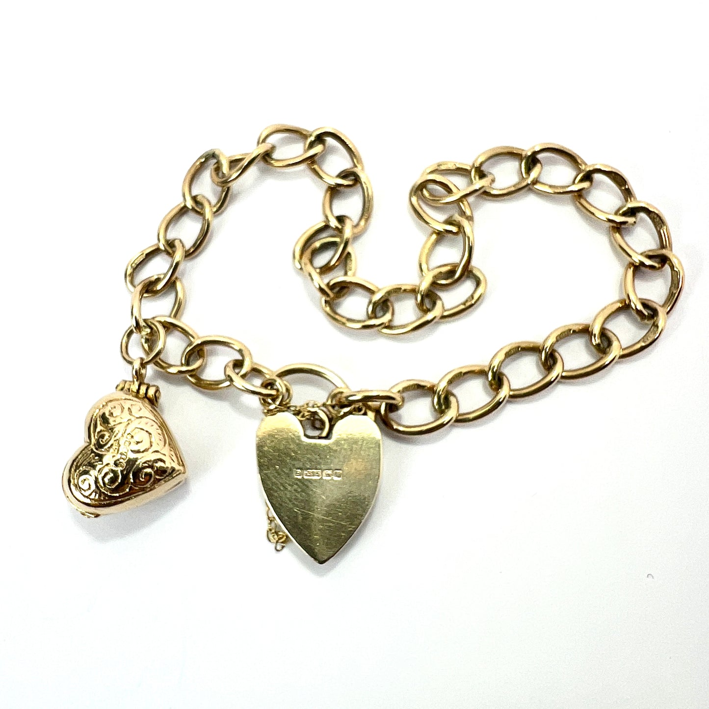 Vintage 9CT Gold Padlock Bracelet with Opening Puffy Heart Charm