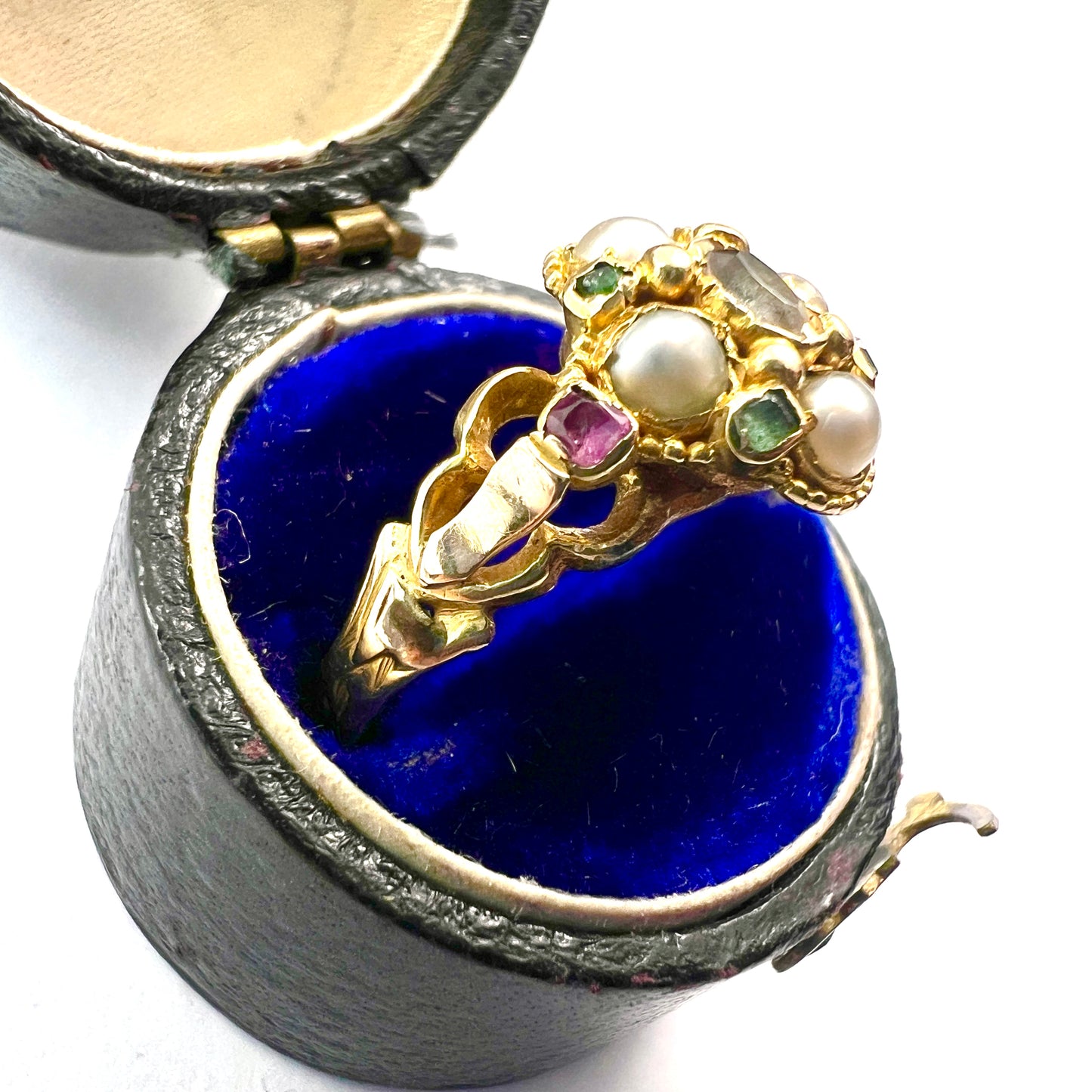 Georgian Pearl, Ruby, Emerald Gold Locket Ring