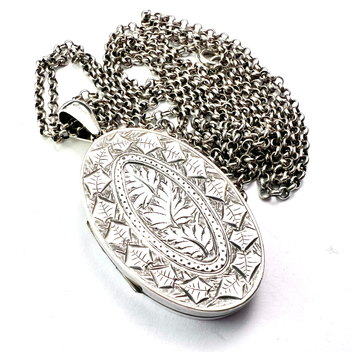 Victorian Large Locket Silver Chain Necklace