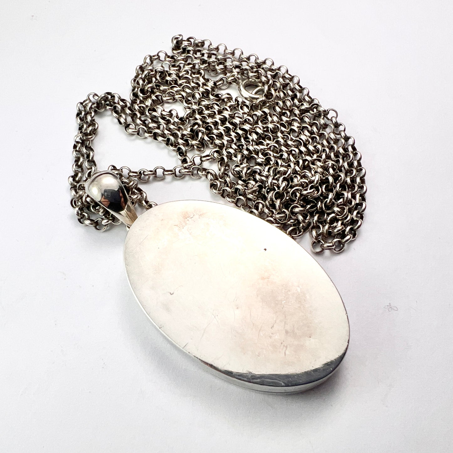 Victorian Large Locket Silver Chain Necklace