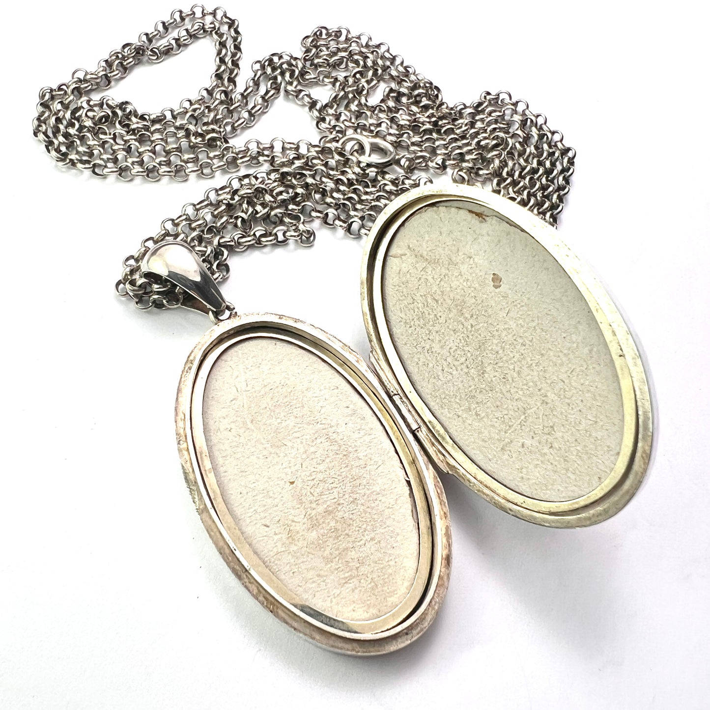Victorian Large Locket Silver Chain Necklace