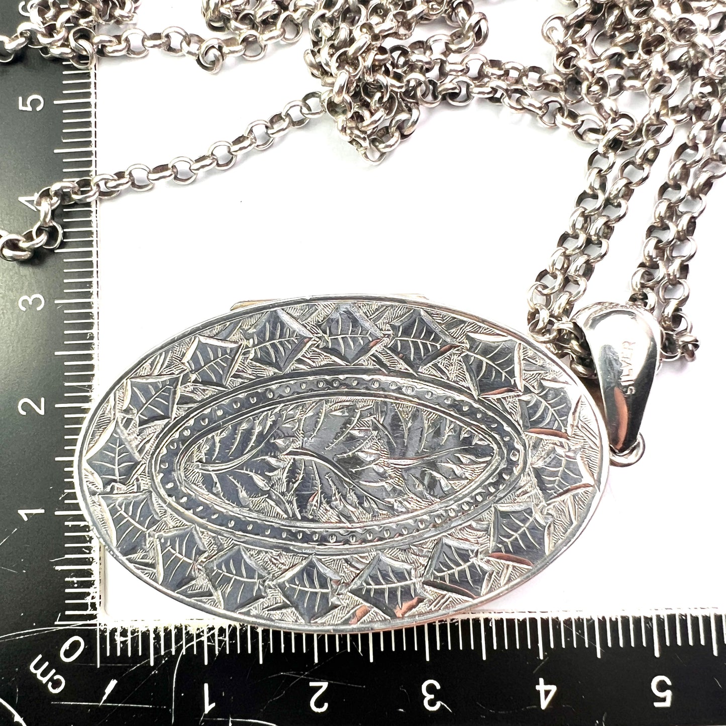 Victorian Large Locket Silver Chain Necklace