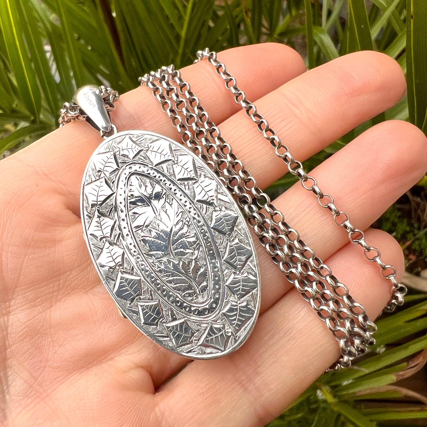 Victorian Large Locket Silver Chain Necklace