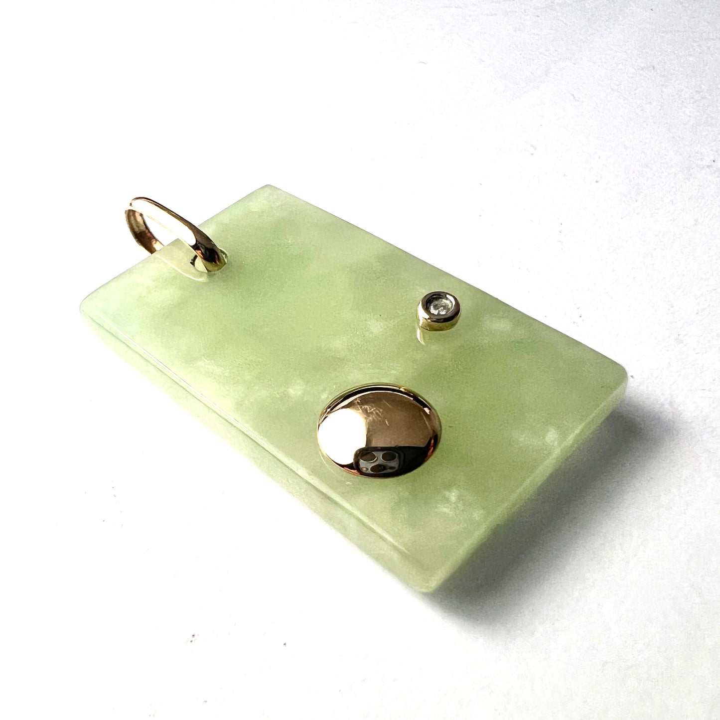 Vintage 9CT Gold Diamond and Jade Modernist Pendant