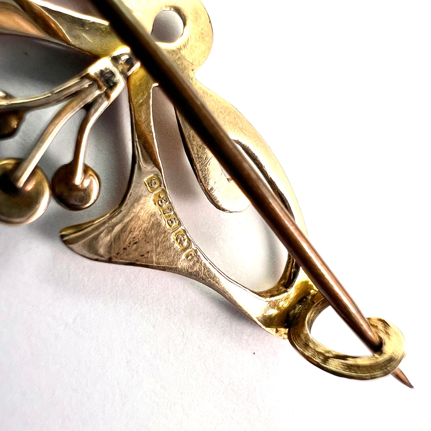 Victorian Art Nouveau Turquoise and Pearl Gold Brooch