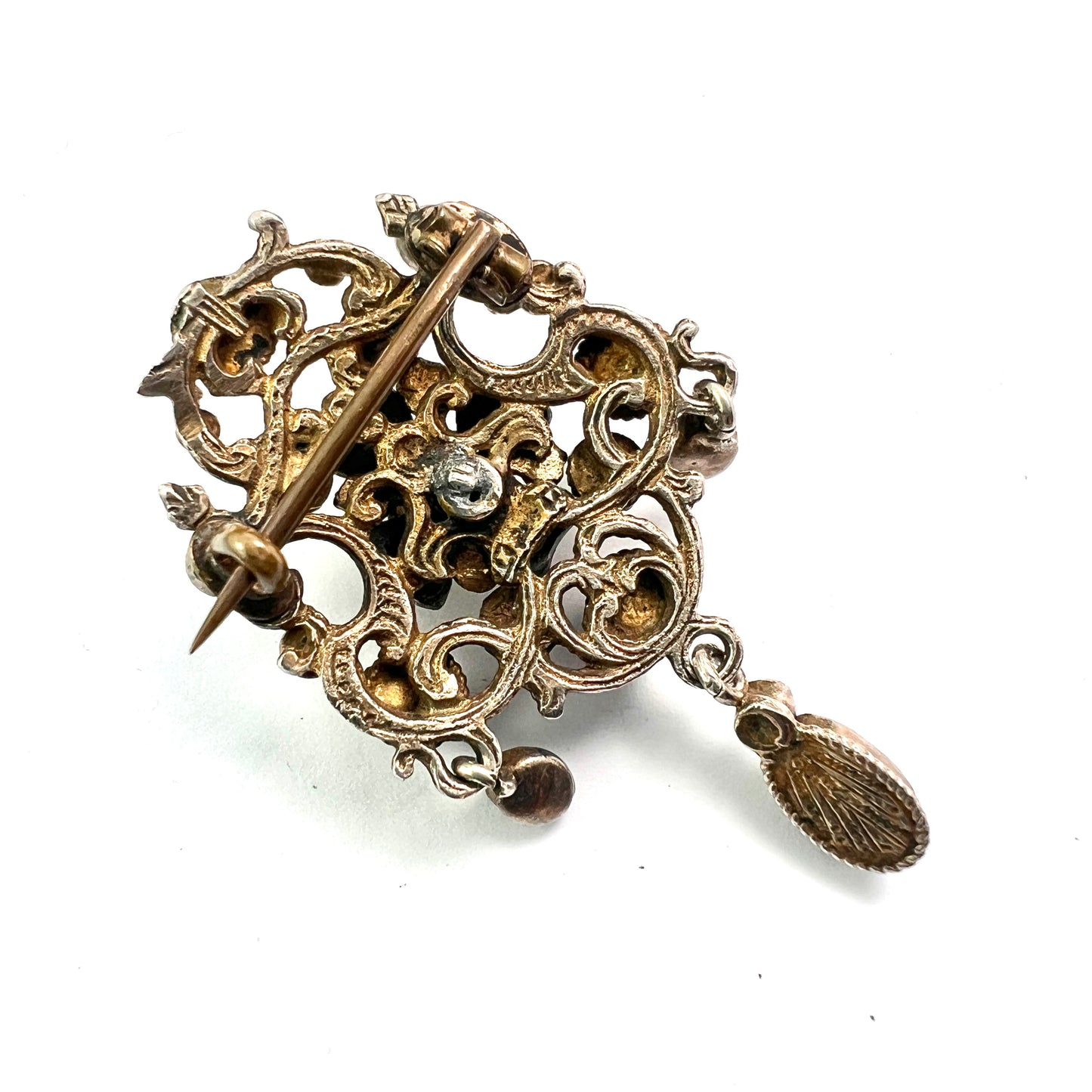 Antique Austro-Hungarian Enamel and Pearl Silver Gilt Brooch