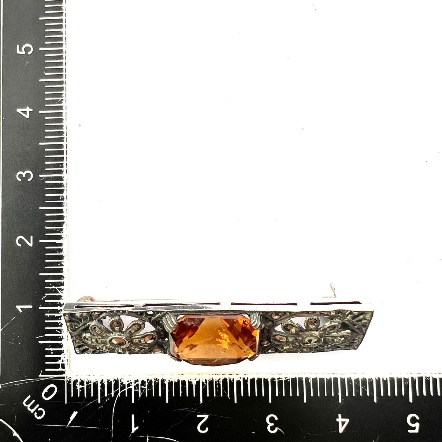 Edwardian Silver Citrine Marcasite Brooch