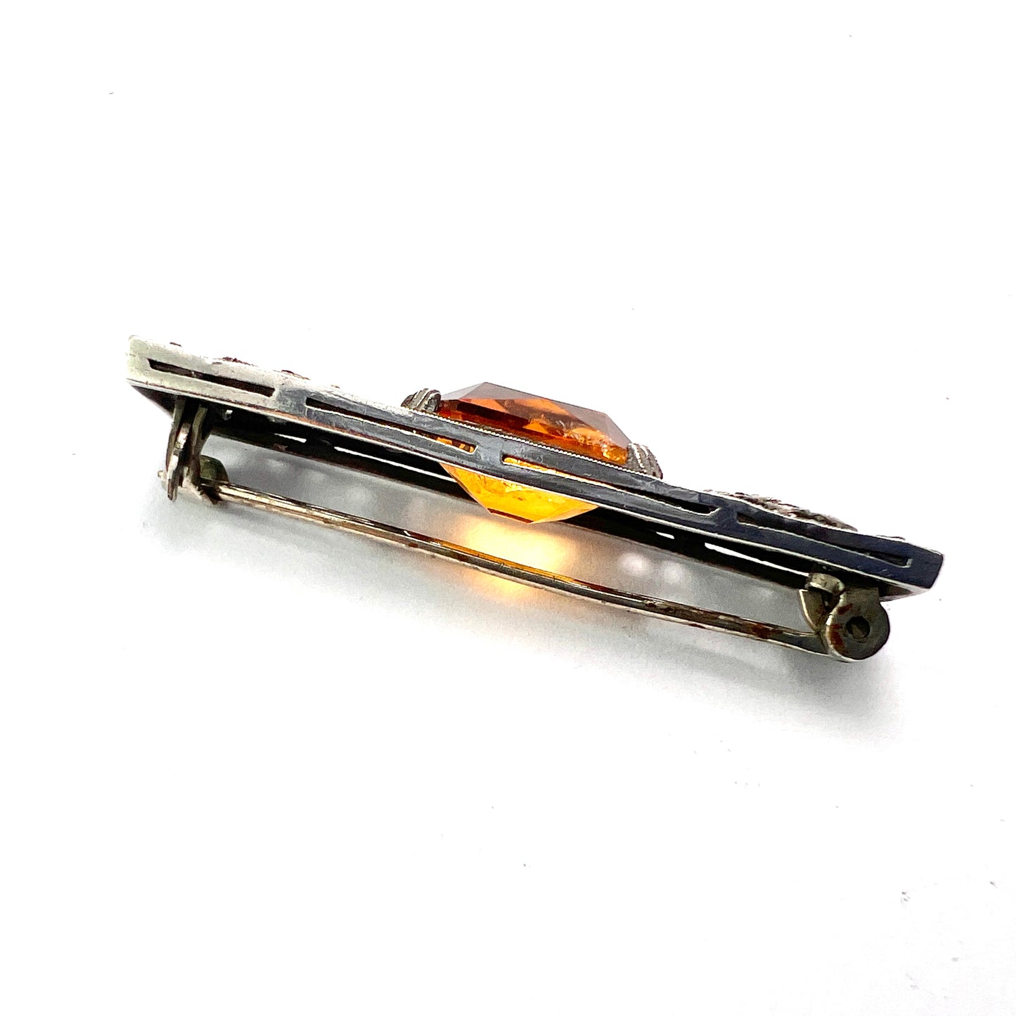 Edwardian Silver Citrine Marcasite Brooch