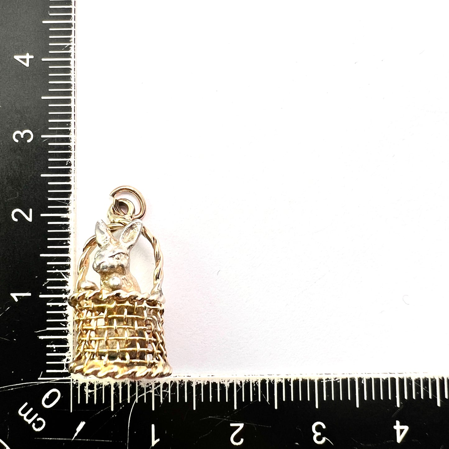 Vintage 9CT Gold and Silver Bunny in a Basket Charm Pendant