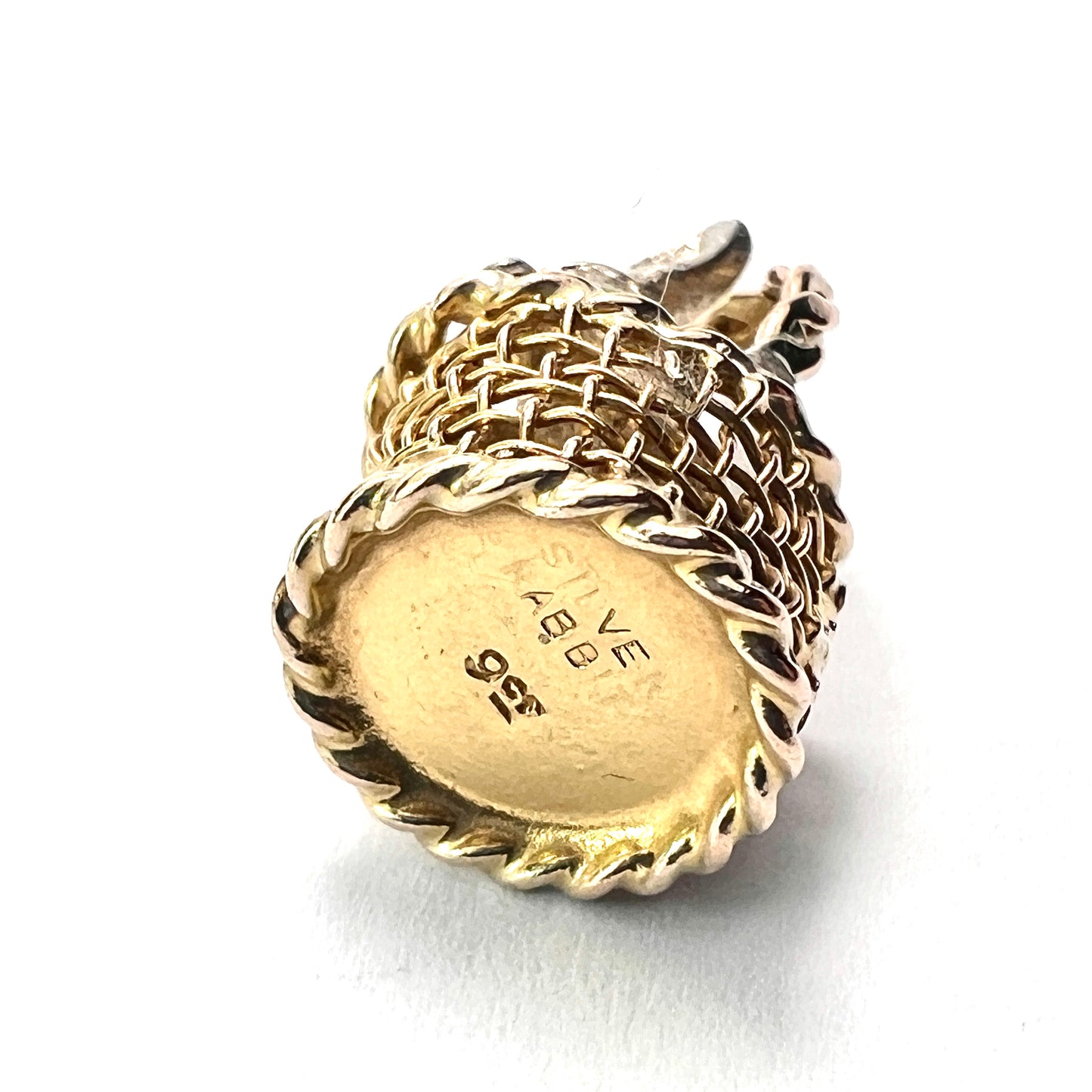 Vintage 9CT Gold and Silver Bunny in a Basket Charm Pendant