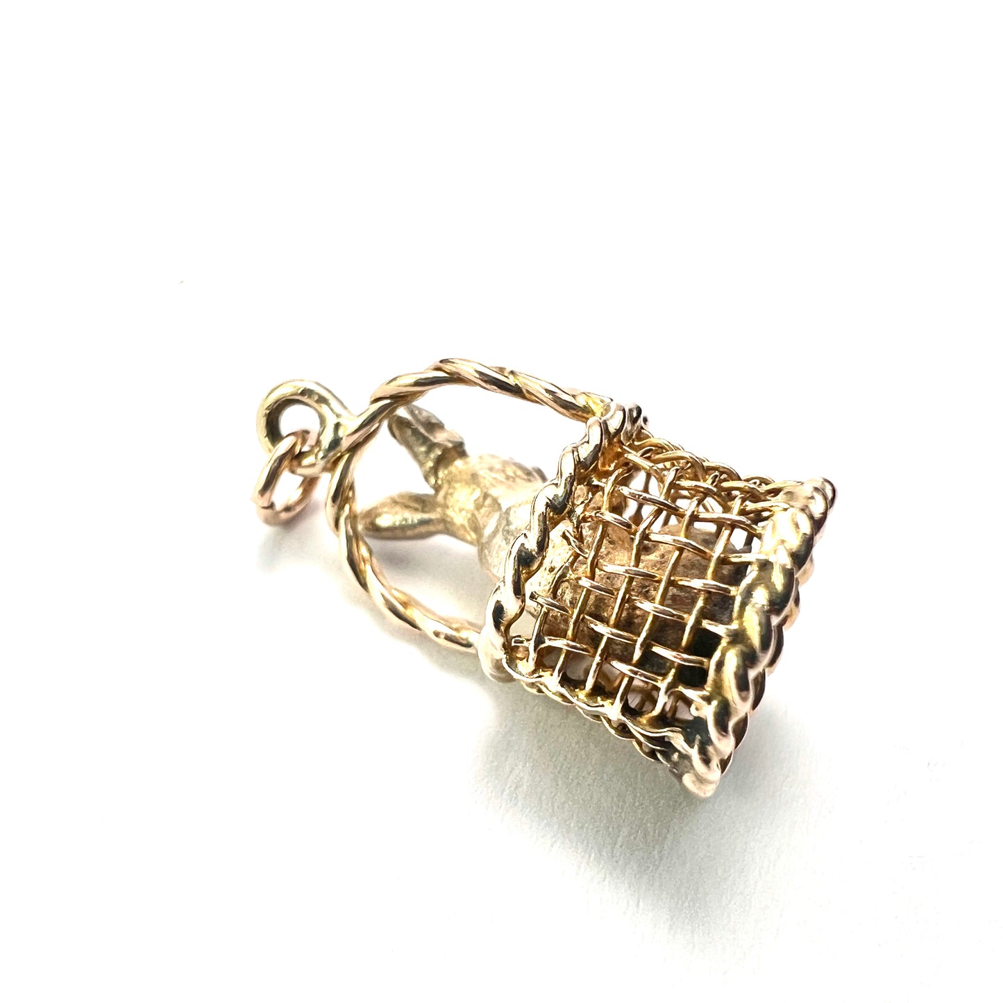 Vintage 9CT Gold and Silver Bunny in a Basket Charm Pendant