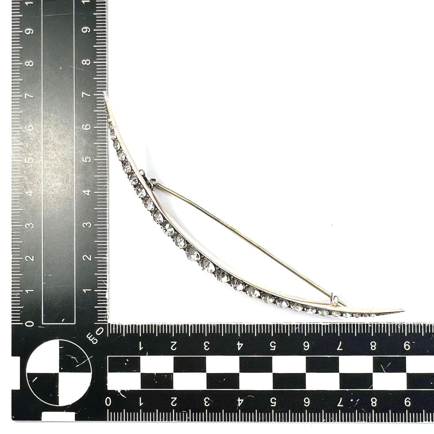 Large Victorian Silver Paste Crescent Brooch