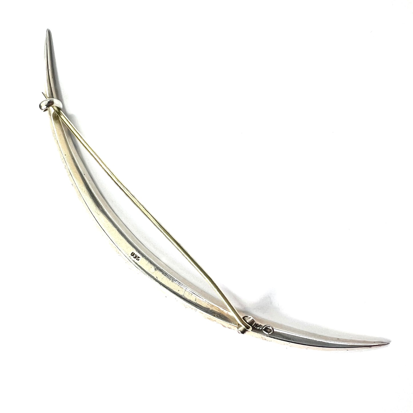 Large Victorian Silver Paste Crescent Brooch