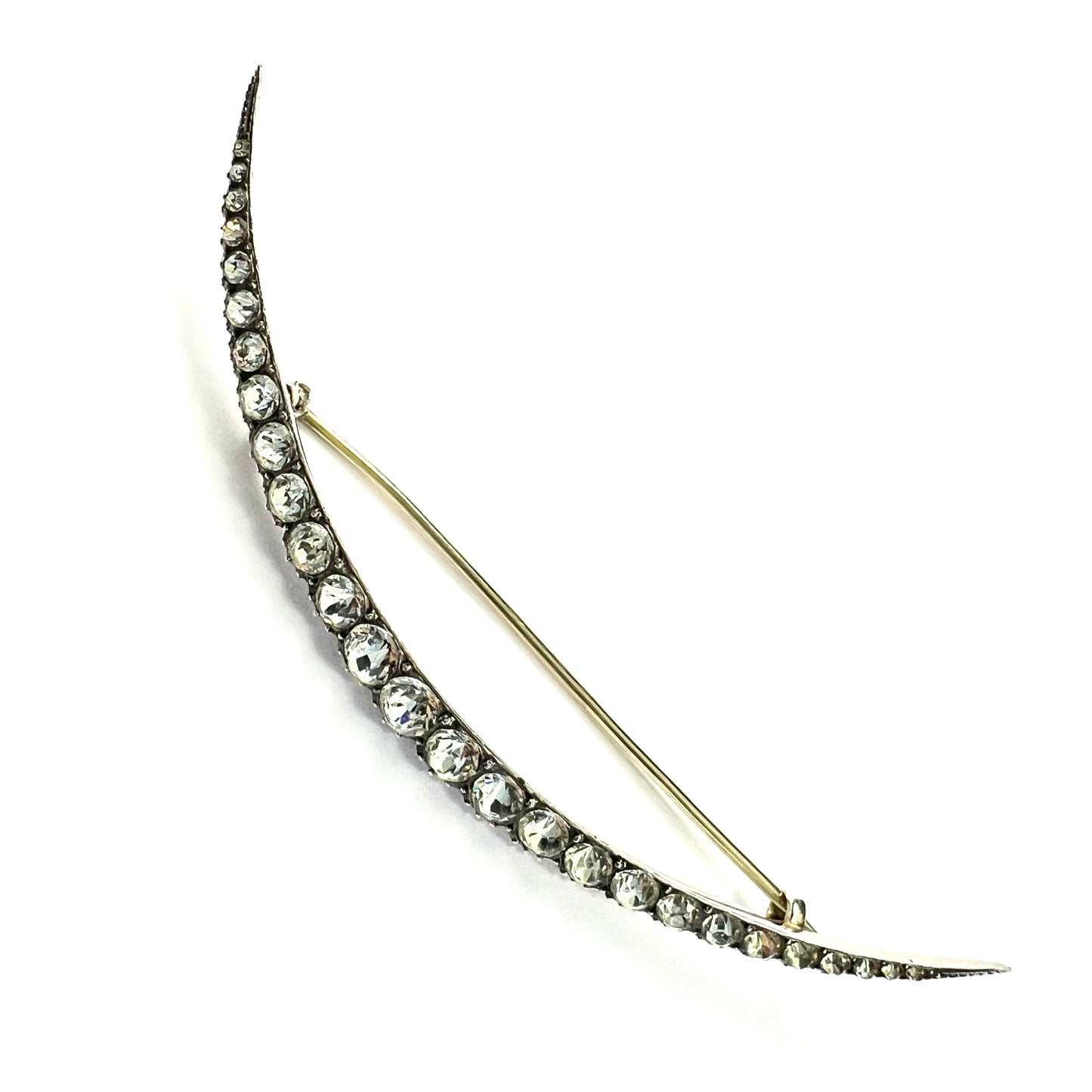 Large Victorian Silver Paste Crescent Brooch