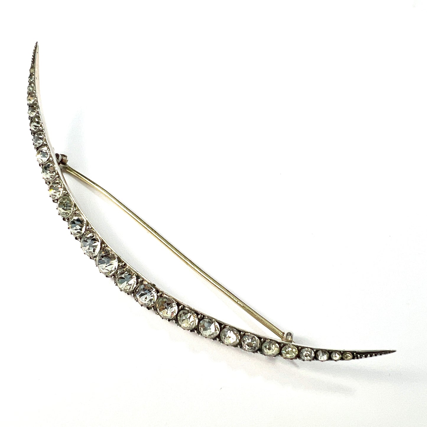 Large Victorian Silver Paste Crescent Brooch