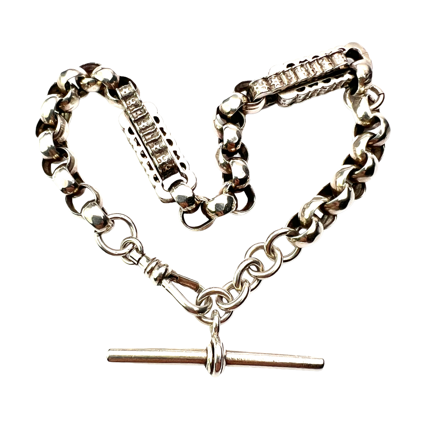 Antique Silver Watch Chain Bracelet with Albert Dog Clip and T Bar
