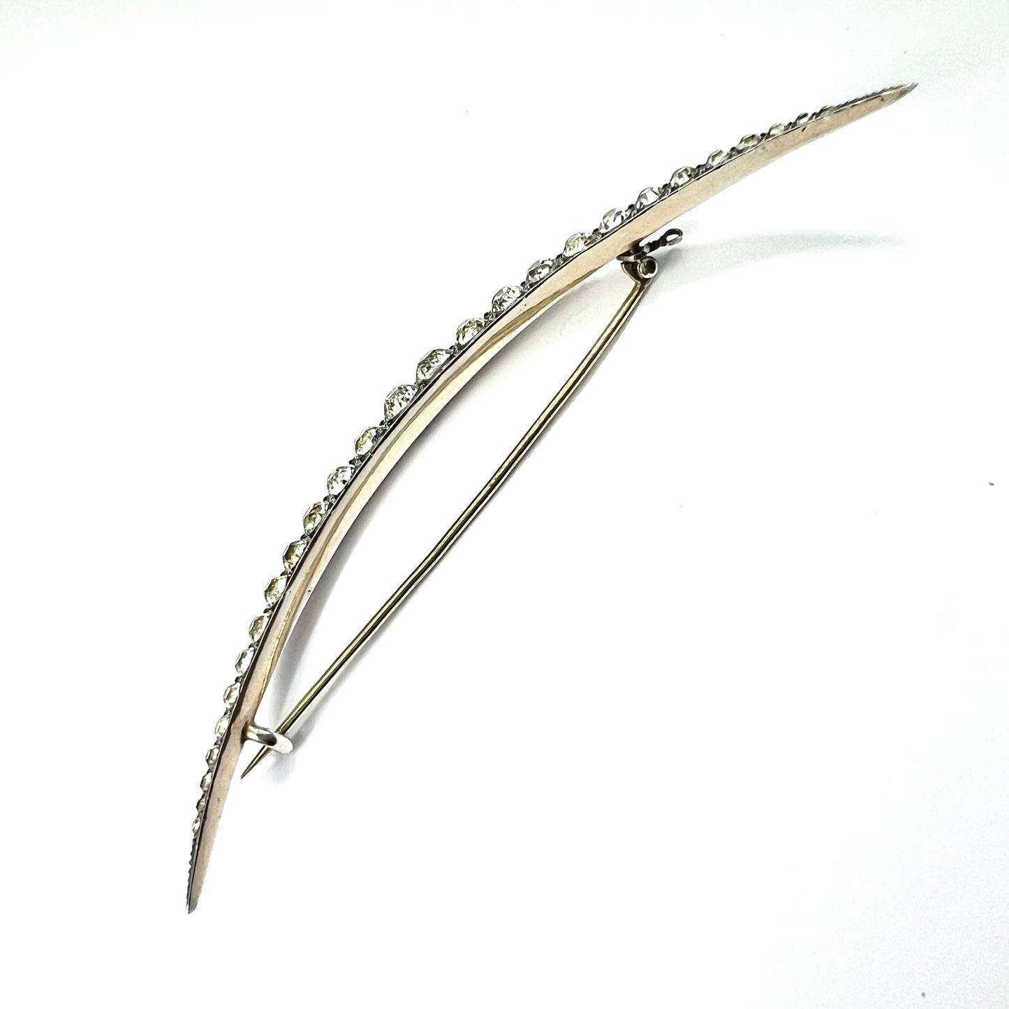 Large Victorian Silver Paste Crescent Brooch