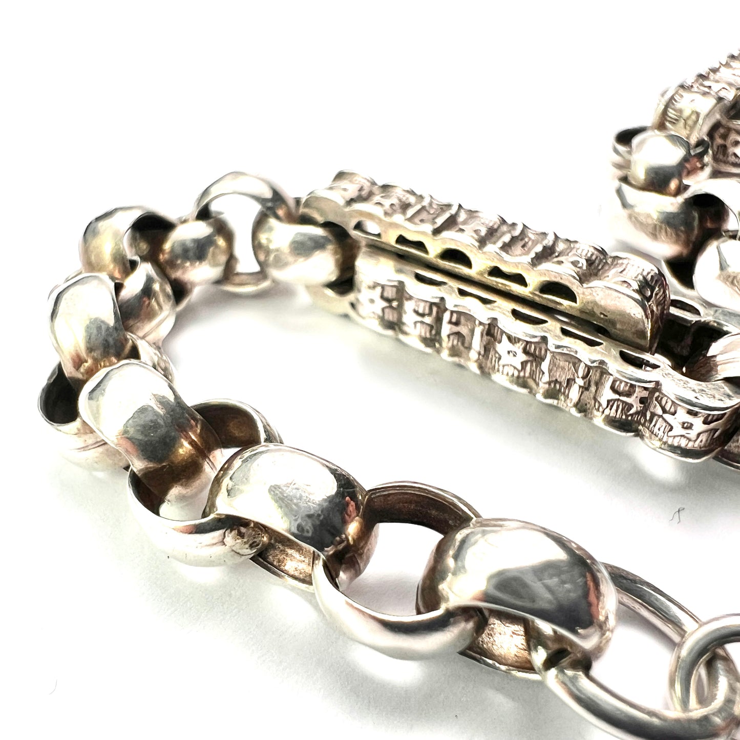 Antique Silver Watch Chain Bracelet with Albert Dog Clip and T Bar