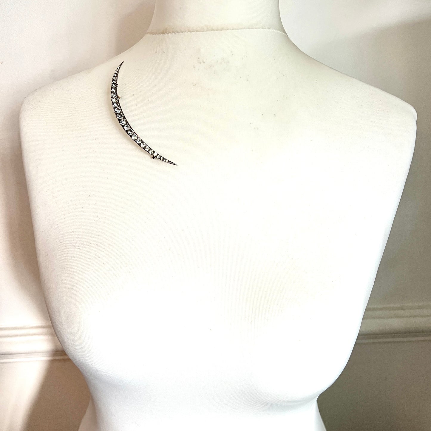 Large Victorian Silver Paste Crescent Brooch