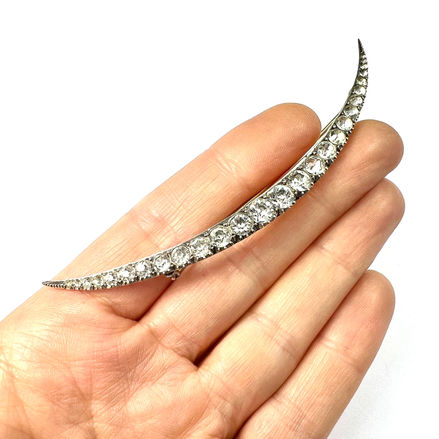 Large Victorian Silver Paste Crescent Brooch