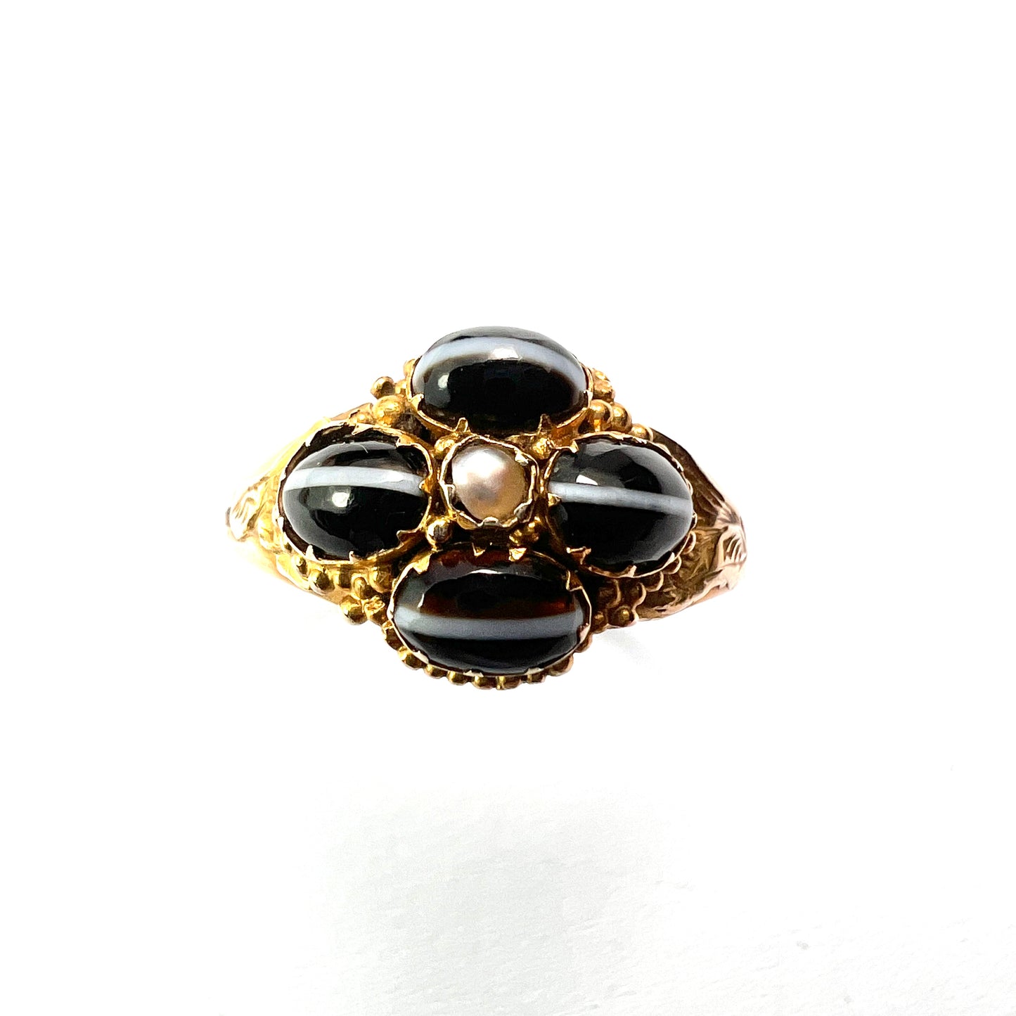 Georgian/Victorian Banded Agate Pearl Cross Ring