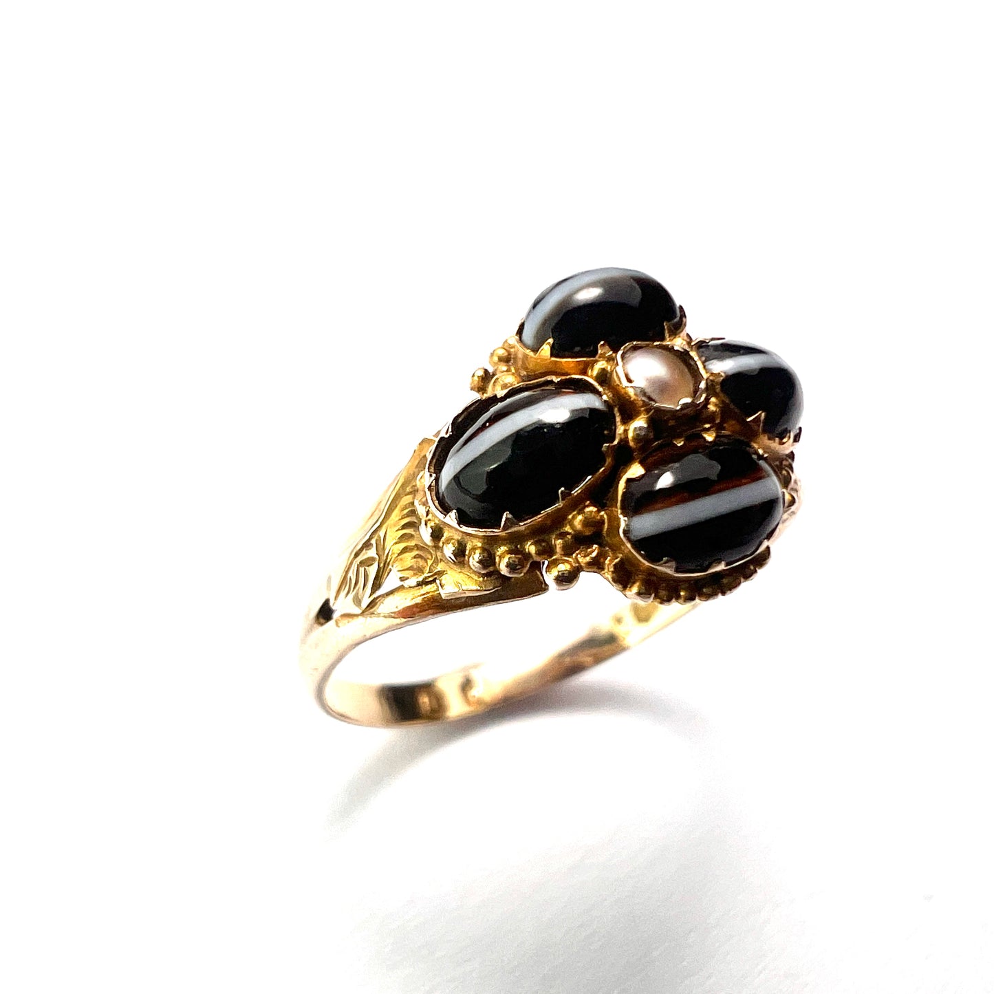 Georgian/Victorian Banded Agate Pearl Cross Ring