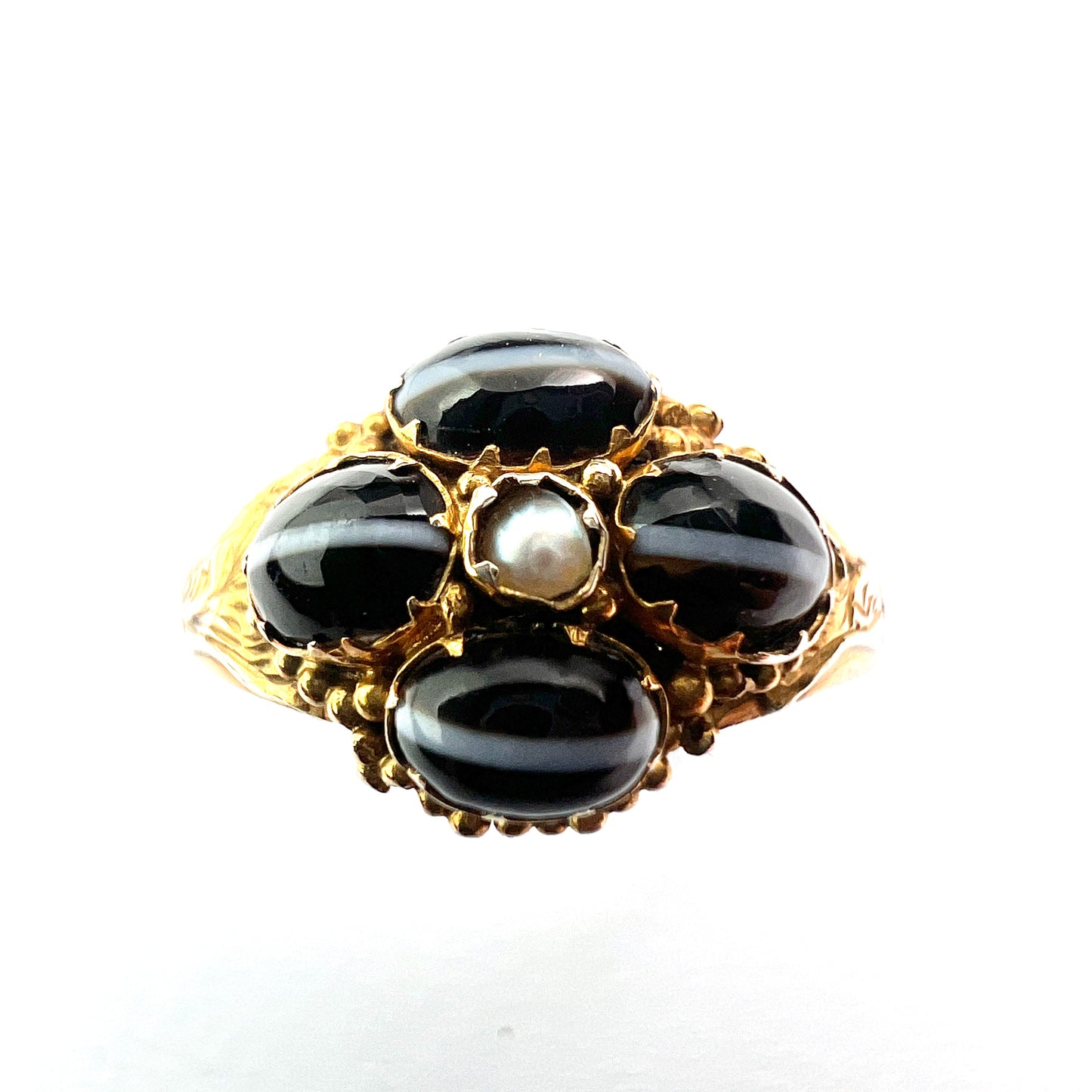 Georgian/Victorian Banded Agate Pearl Cross Ring