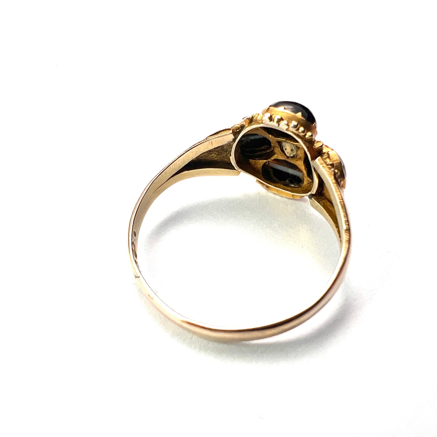 Georgian/Victorian Banded Agate Pearl Cross Ring