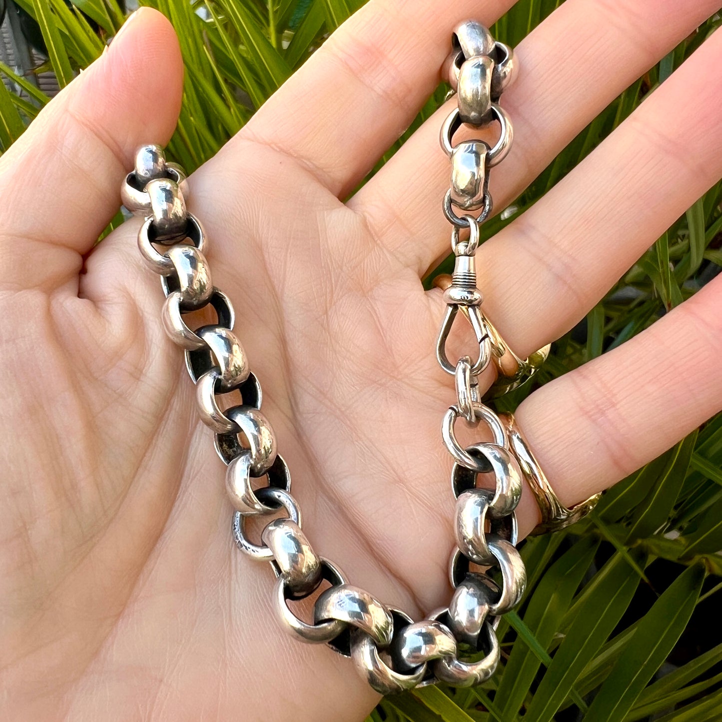 Victorian Chunky Silver Chain Choker Necklace/Bracelet with Dog Clip
