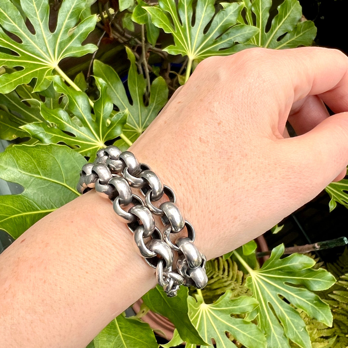 Victorian Chunky Silver Chain Choker Necklace/Bracelet with Dog Clip