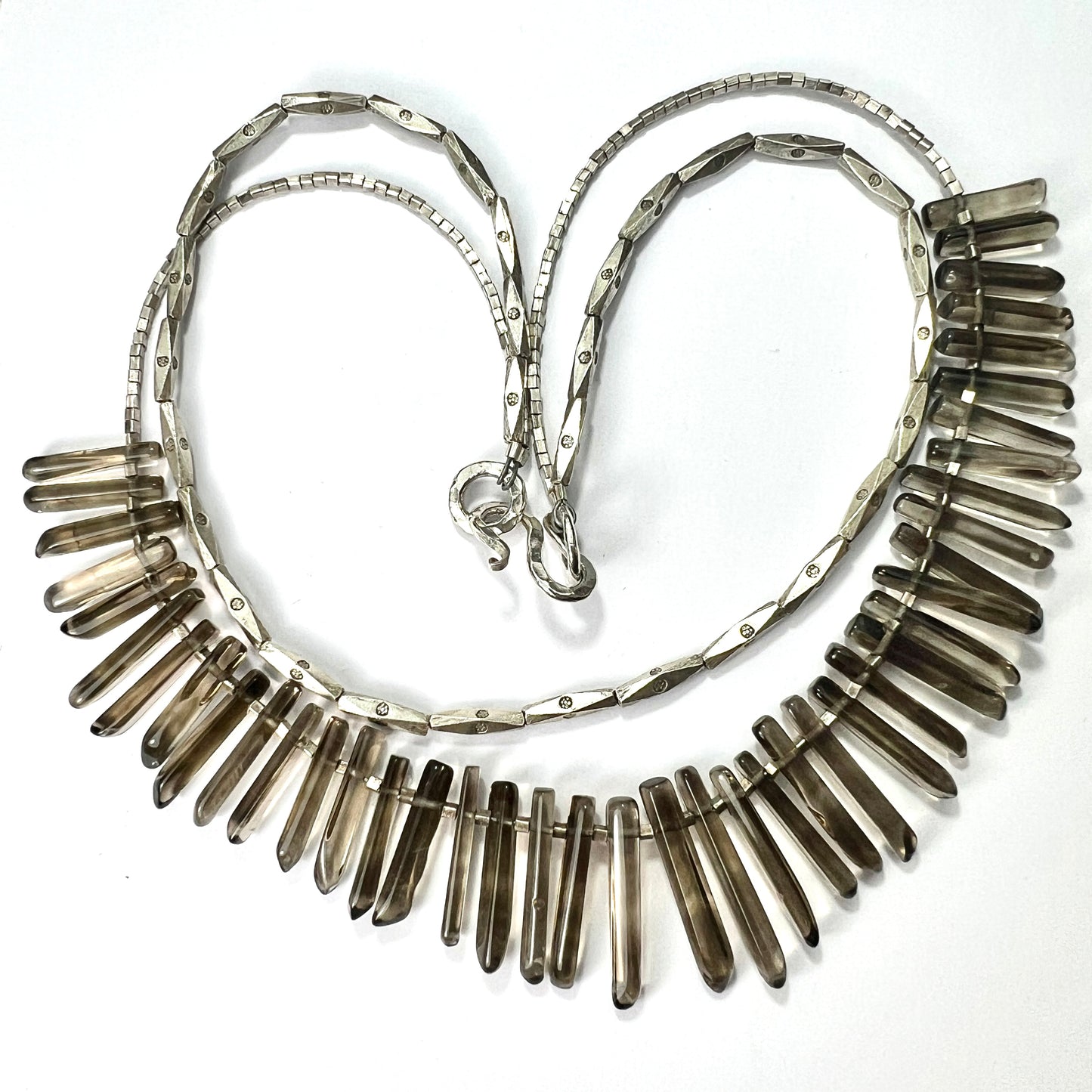 Vintage Silver Smoky Quartz Wand Fringe Necklace