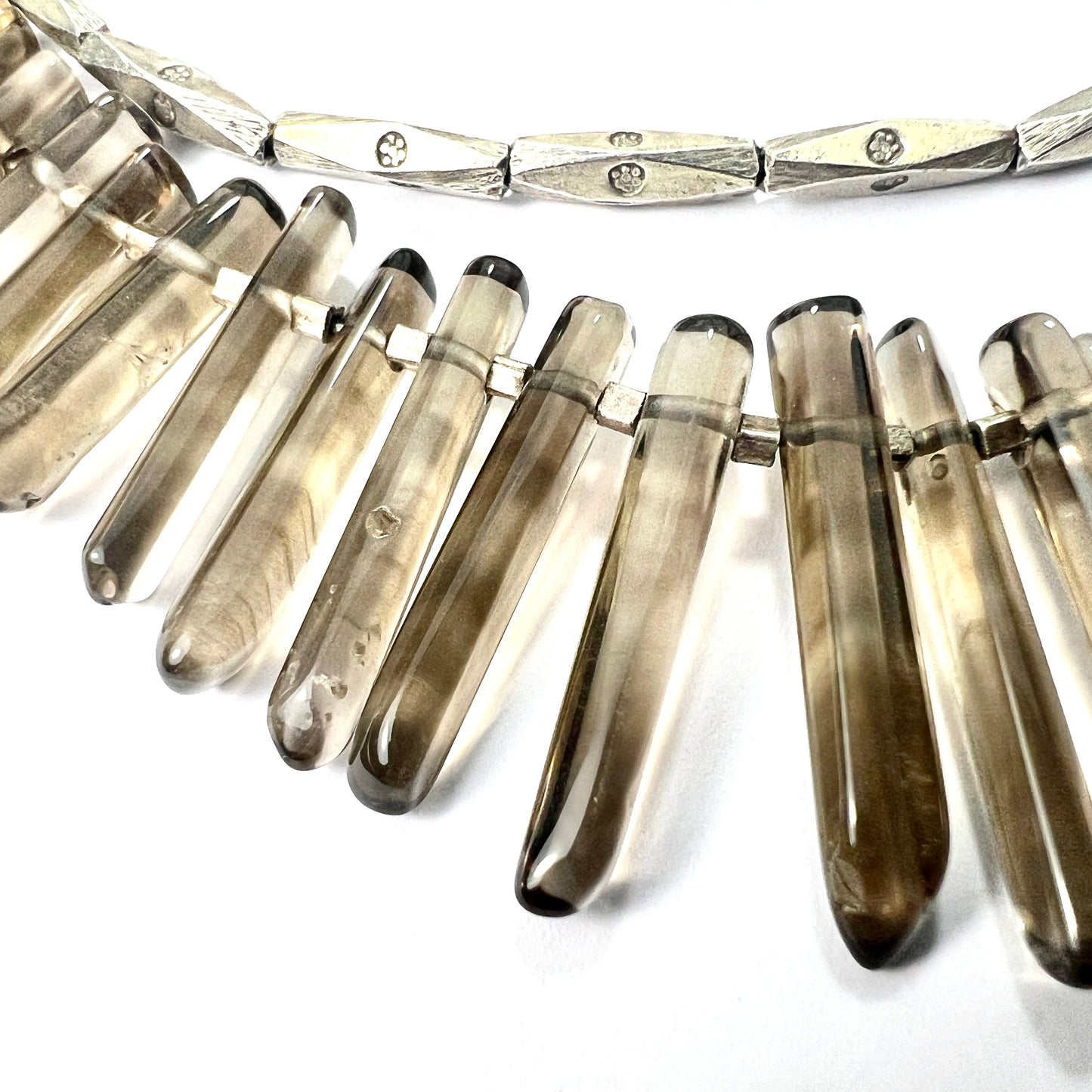 Vintage Silver Smoky Quartz Wand Fringe Necklace