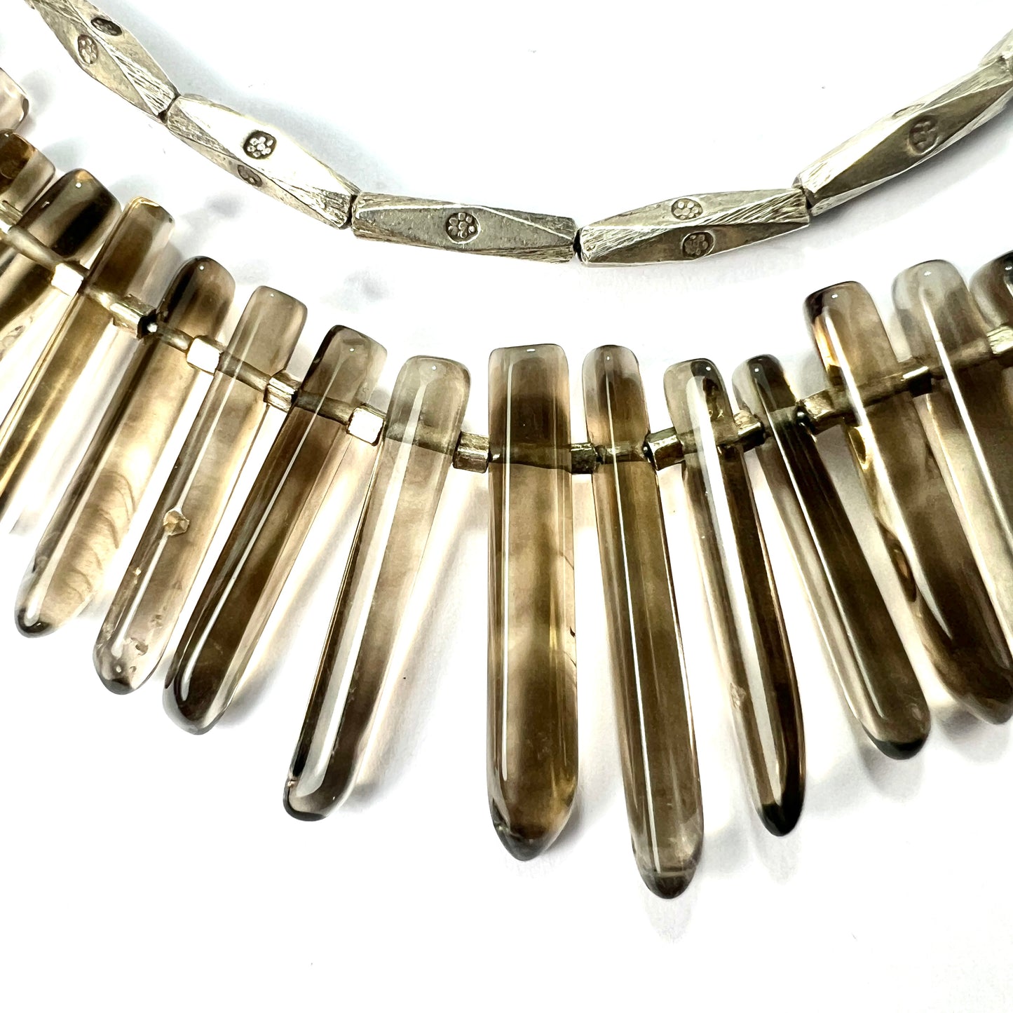 Vintage Silver Smoky Quartz Wand Fringe Necklace