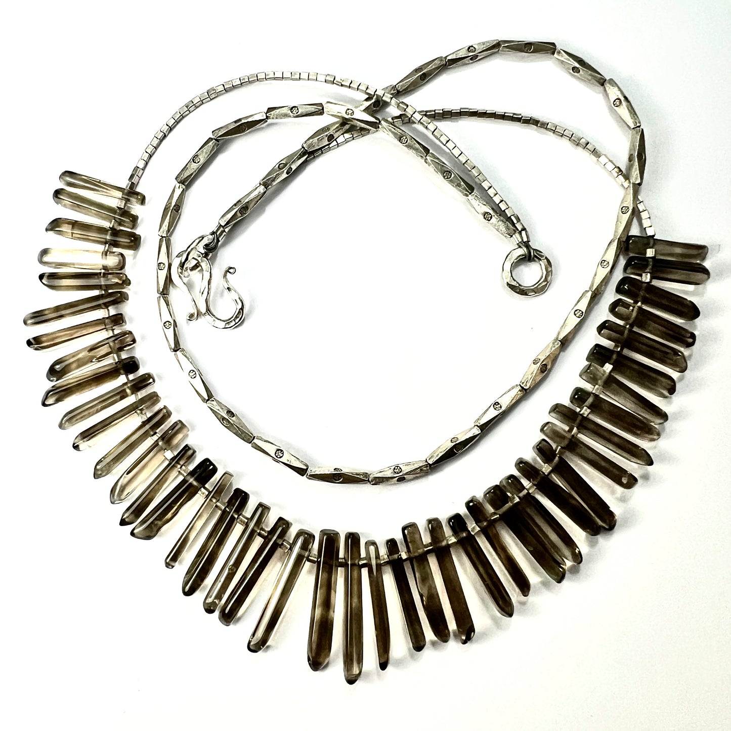 Vintage Silver Smoky Quartz Wand Fringe Necklace