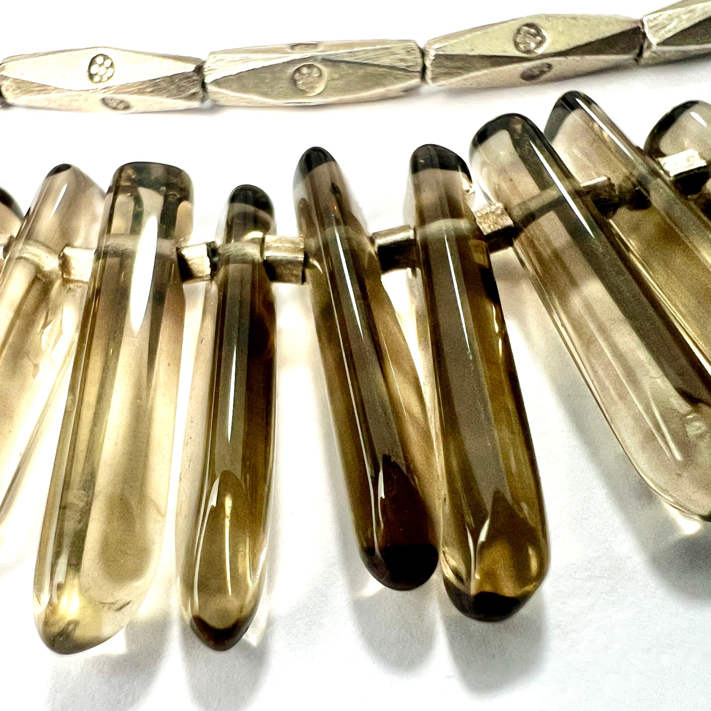 Vintage Silver Smoky Quartz Wand Fringe Necklace