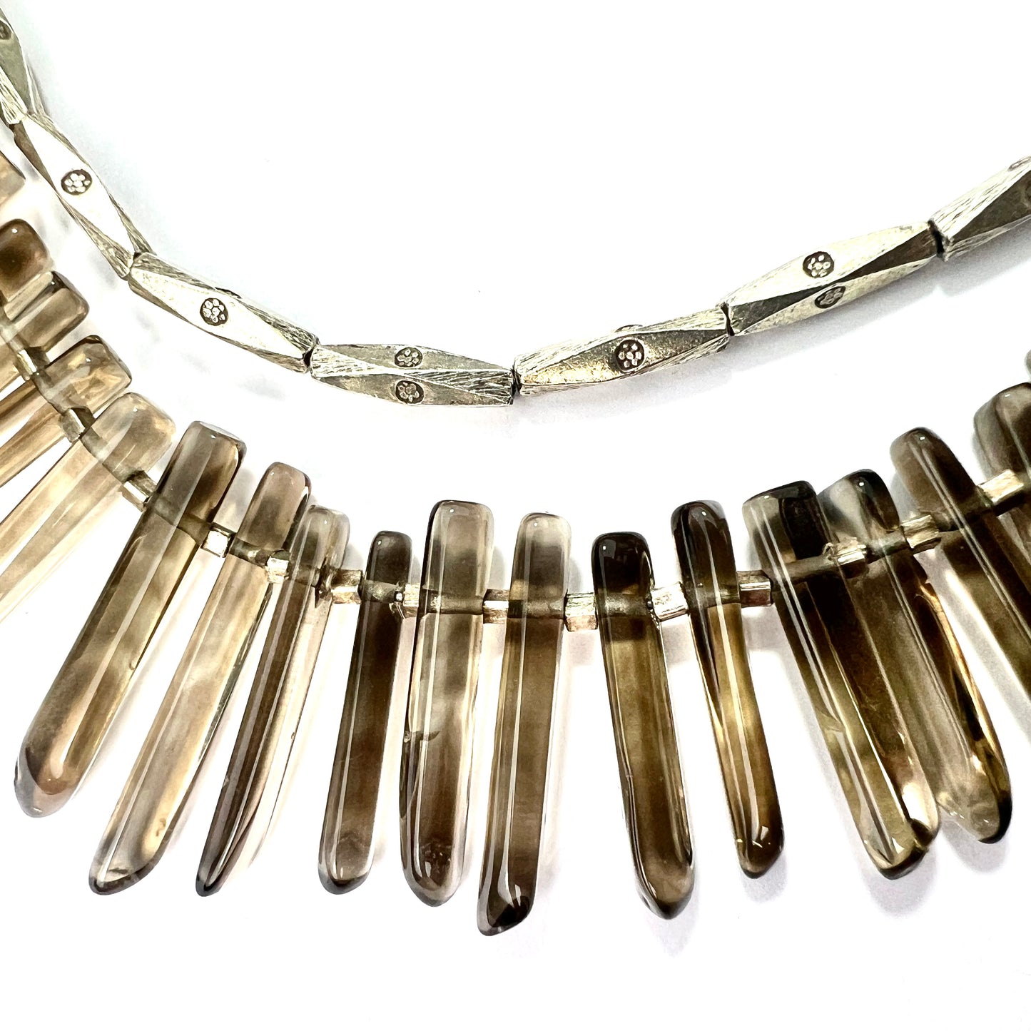 Vintage Silver Smoky Quartz Wand Fringe Necklace