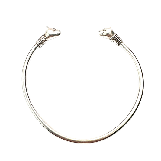 Vintage Sterling Silver Cat Head Torc Bangle