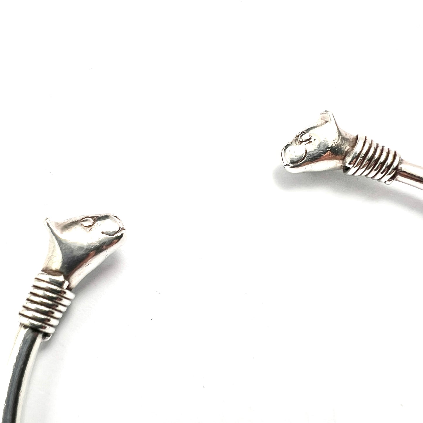 Vintage Sterling Silver Cat Head Torc Bangle