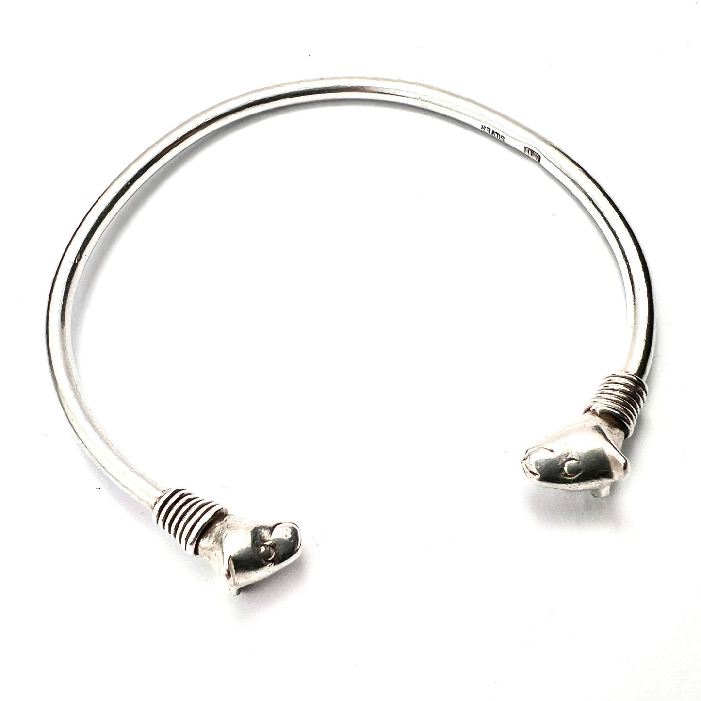 Vintage Sterling Silver Cat Head Torc Bangle