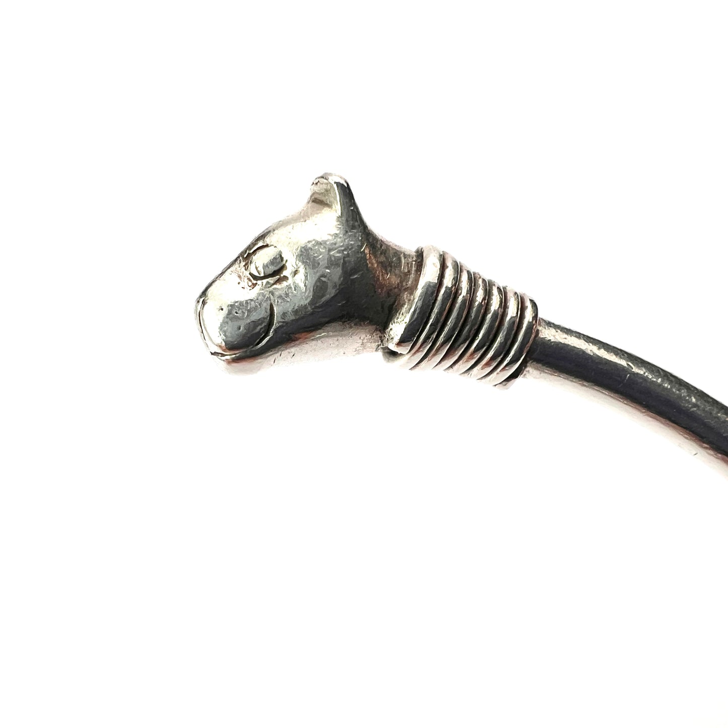 Vintage Sterling Silver Cat Head Torc Bangle