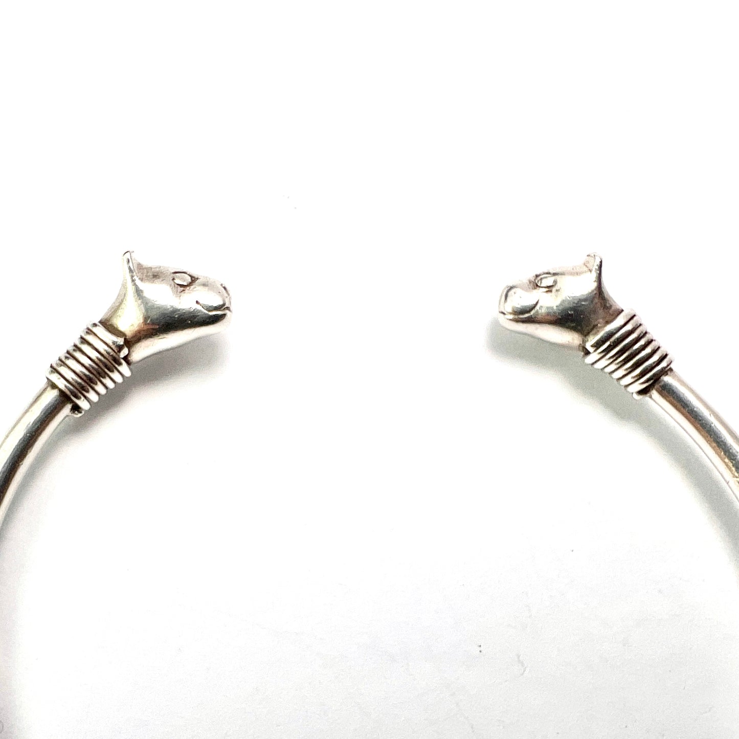 Vintage Sterling Silver Cat Head Torc Bangle