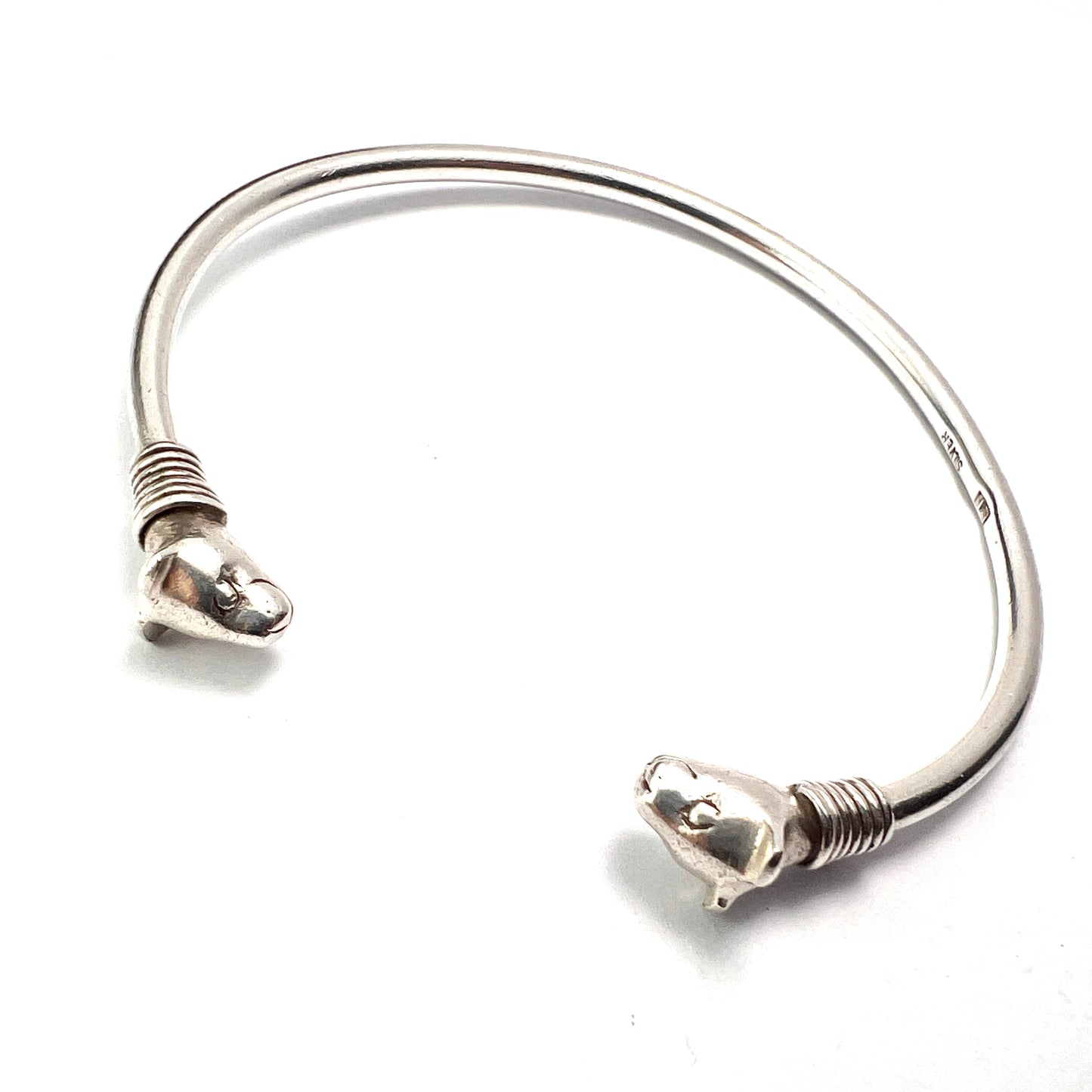 Vintage Sterling Silver Cat Head Torc Bangle