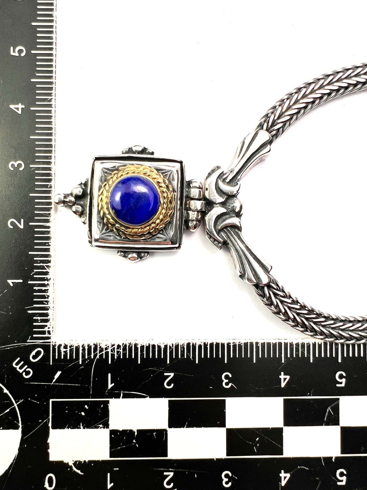 Vintage Silver and Gold Lapis Lazuli Herringbone Necklace