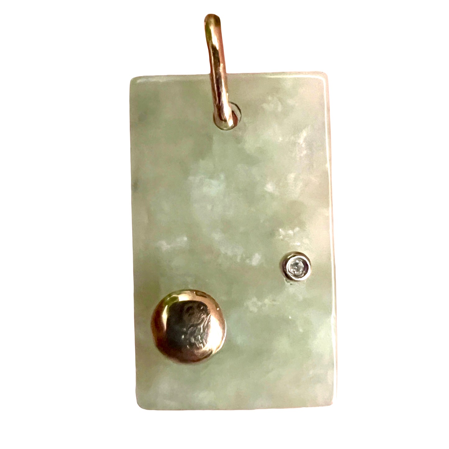 Vintage 9CT Gold Diamond and Jade Modernist Pendant
