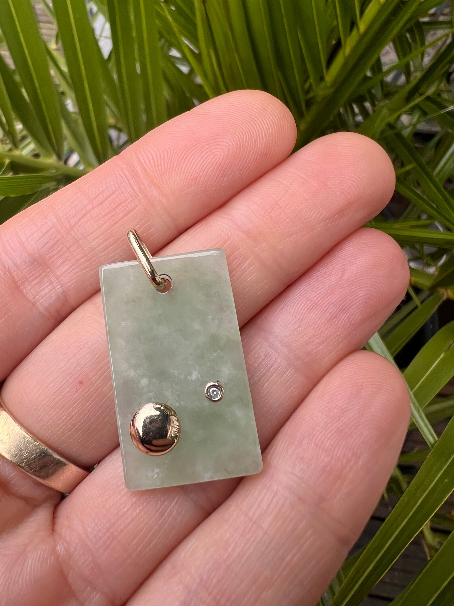Vintage 9CT Gold Diamond and Jade Modernist Pendant