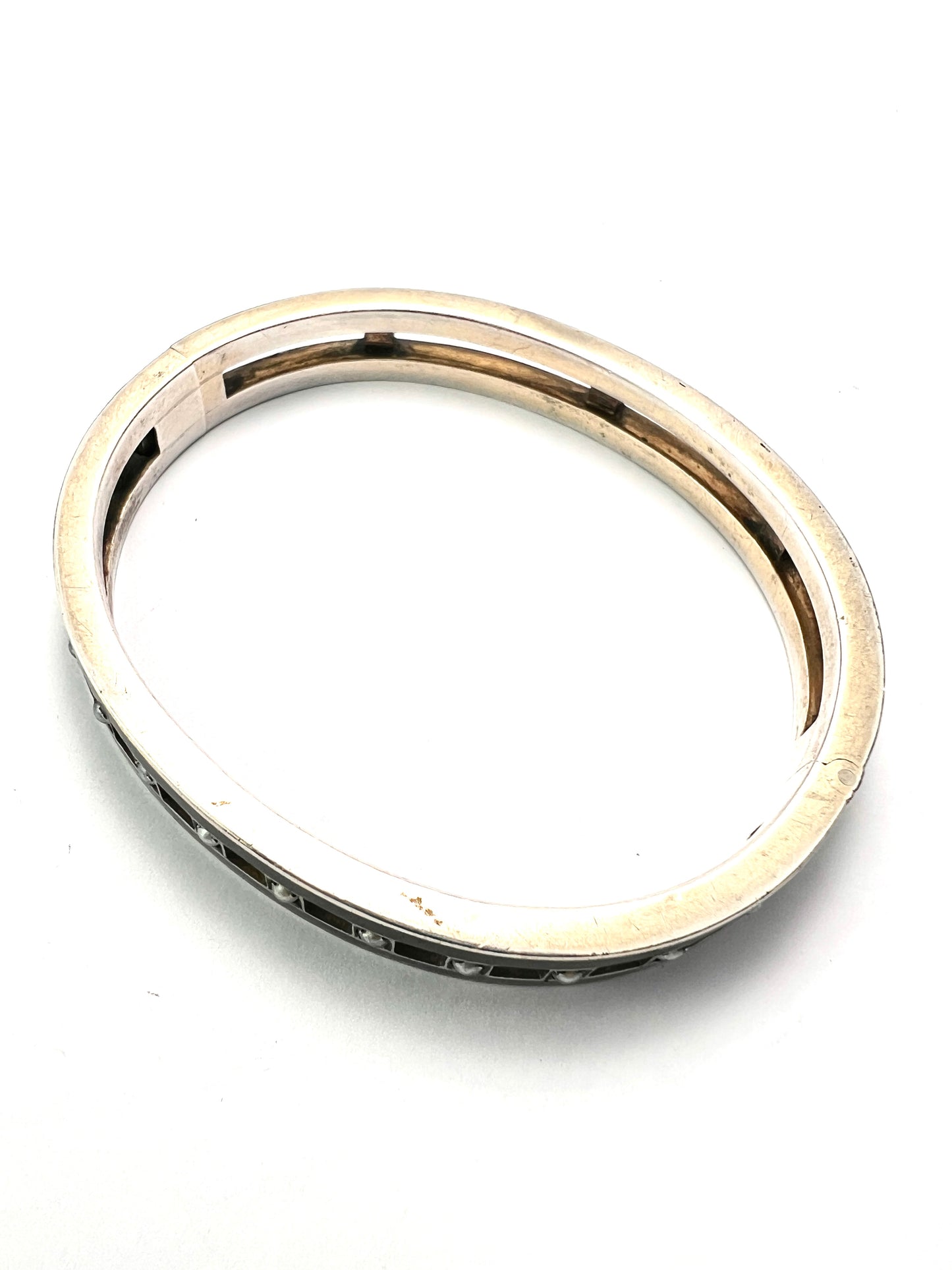 Austro-Hungarian Silver Enamel and Pearl Hinged Bangle