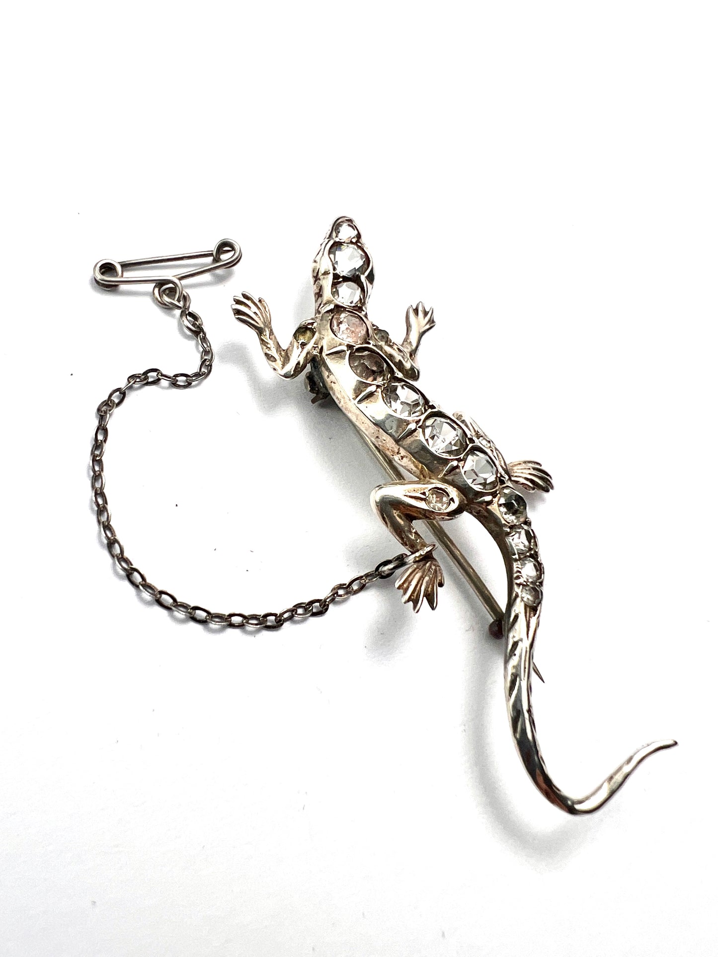 Art Deco Silver Paste Lizard Brooch