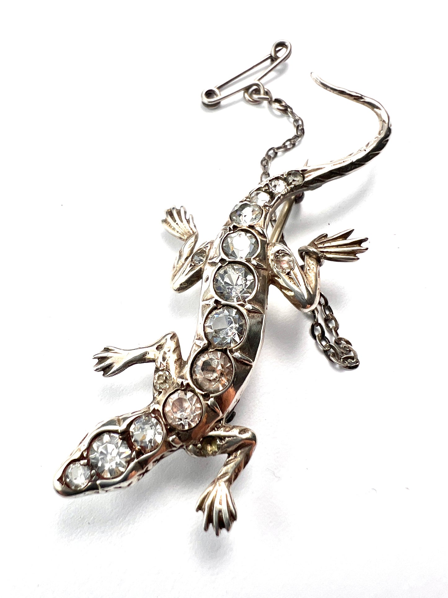 Art Deco Silver Paste Lizard Brooch