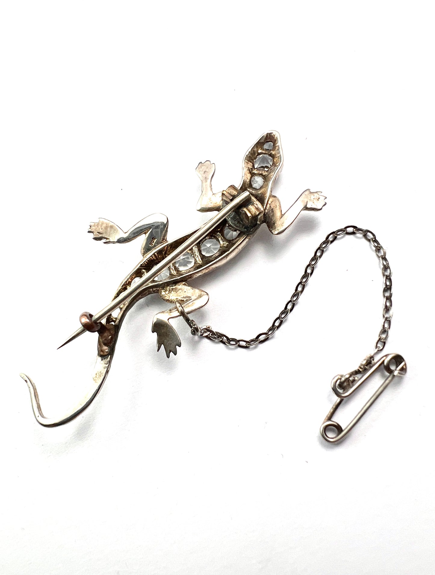 Art Deco Silver Paste Lizard Brooch